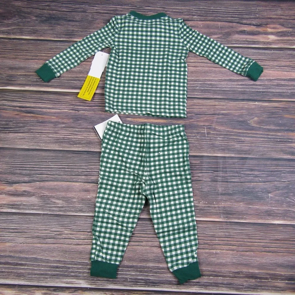 Nordstrom NEW NWT Baby 12M/18M Green White Gingham Pajama Set Christmas